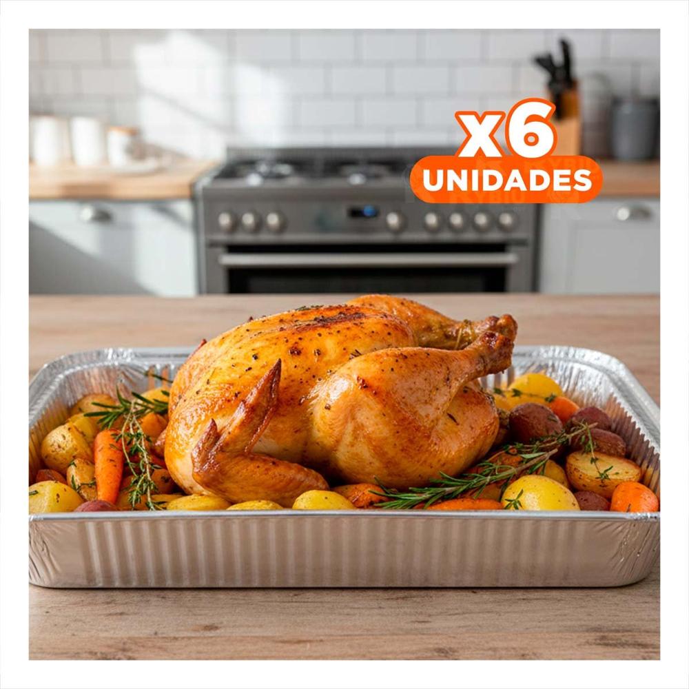 Pack6 Recipiente plateado descartable 55x35cm para uso en hogar y cocina