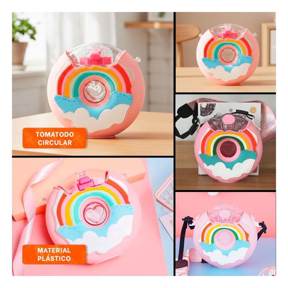 Contenedor Circular Dona 14x5cm Rosado Arcoiris Para Cocina y Mesa Familiar Y Ligas Regalo
