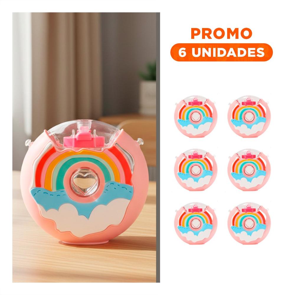 Pack6 Contenedor 14x5cm Circular Dona Rosado Arcoiris Para Mesa Y Regalo Sticker