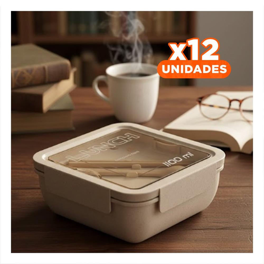 Pack12 Taper Durable con Cubiertos 1100ml Beige Para Lunch Y Comida De Oficina Y Papel Regalo