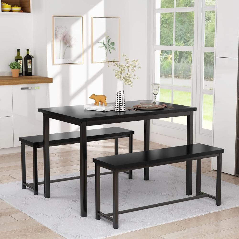 Juego de Comedor Aurora Negro con Mesa y Bancas Coricha Home