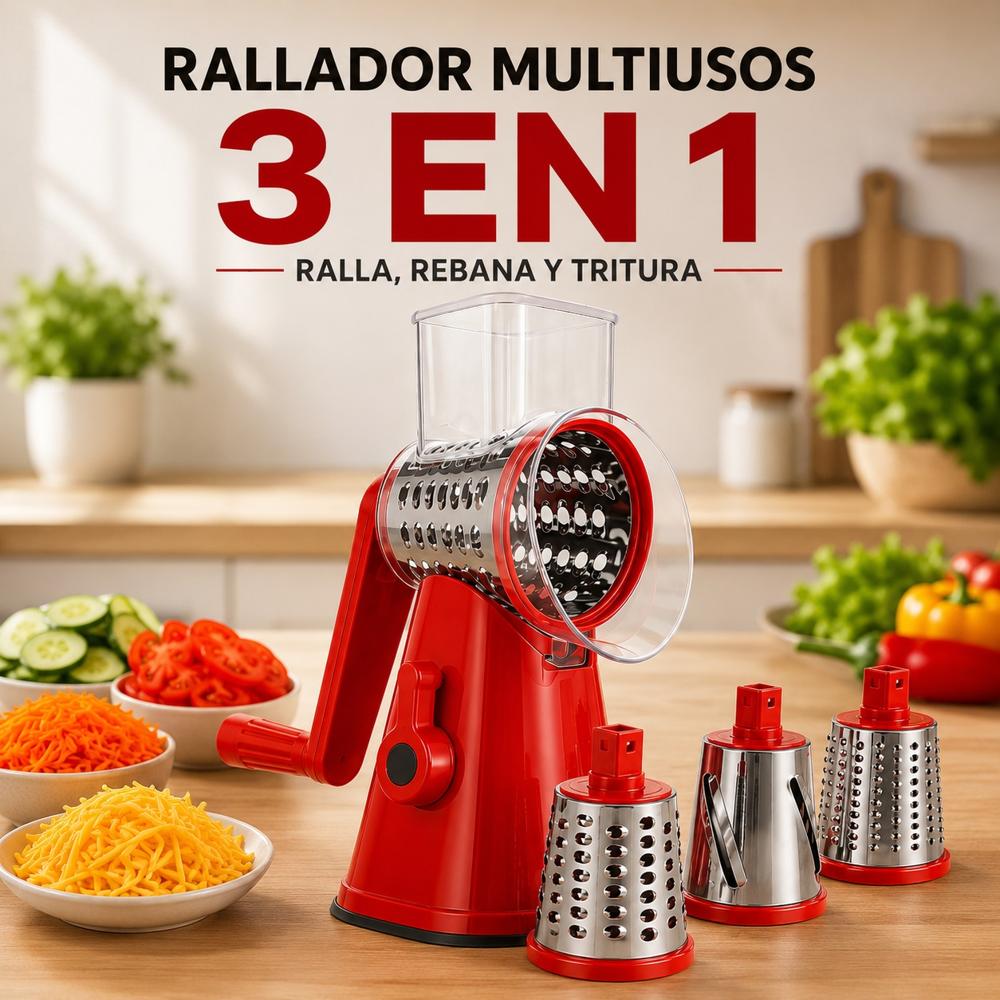 Rallador De Verduras Espiral multiusos con 3 cuchillas de Acero inoxidable