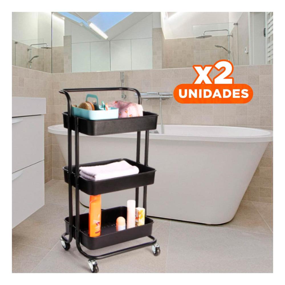Pack2 Plataforma Auxiliar 3 Niveles con Ruedas y Mango Grande de Uso Practico Y Regalo Sticker
