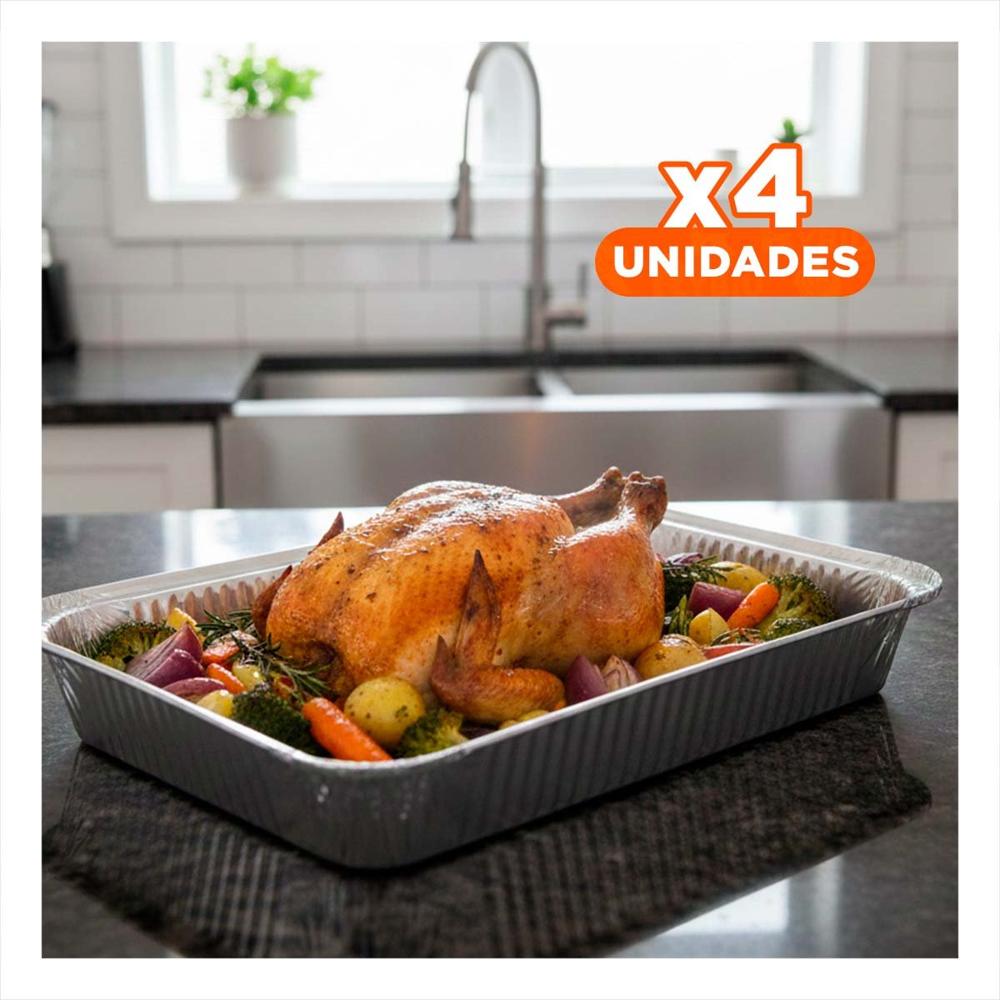 Pack4 Charola metalica descartable 55x35cm plateado para catering y reuniones Y Papel Regalo
