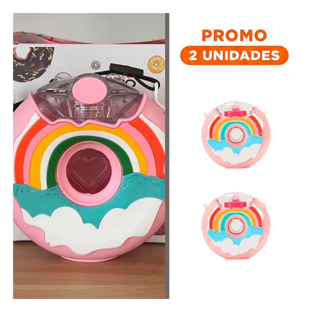 Pack2 Recipiente 14x5cm Circular Dona Rosado Arcoiris Para Uso Diario Y Regalo Sticker