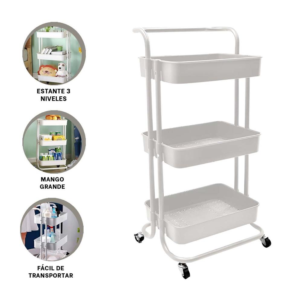 Soporte de Tres Niveles con Ruedas para Guardar Articulos de Uso Frecuente Y Ligas Regalo