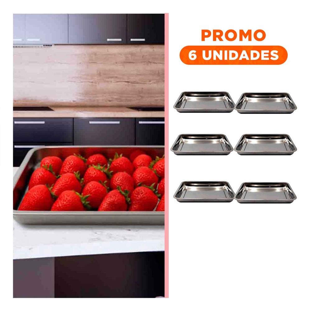 Pack6 Plato De Acero Rectangular Plateado Para Servir En Casa Y Celebraciones YRegalo Sticker