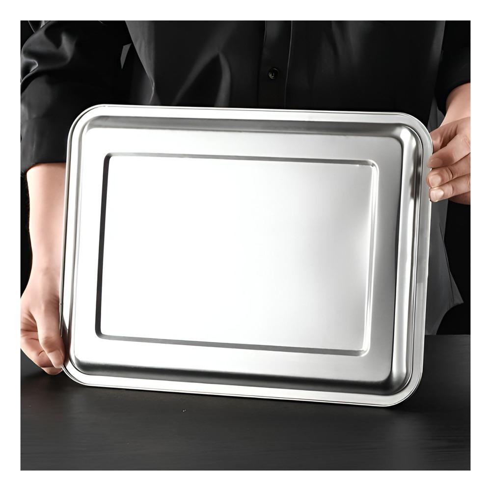 Bandeja Multiuso Rectangular En Acero Para Cocina Y Hogar Plateado 50x35x2cm Y notas
