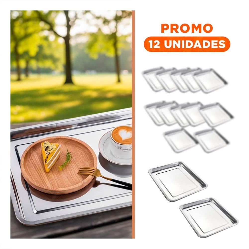 Pack12 Charola de acero duradero rectangular para uso en cocina y reuniones