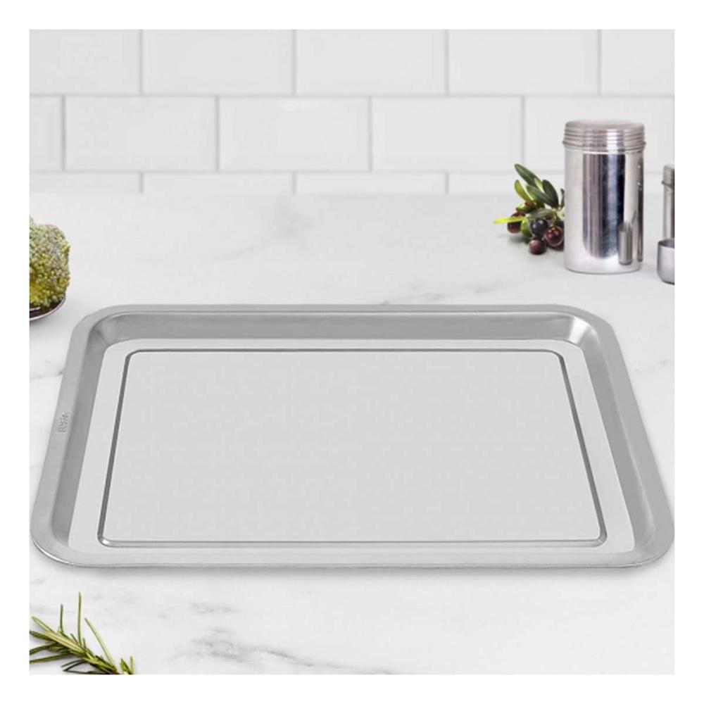Bandeja Rectangular De Acero Para Cocina Hogar Y Servicio Plateado 60x40x2cm