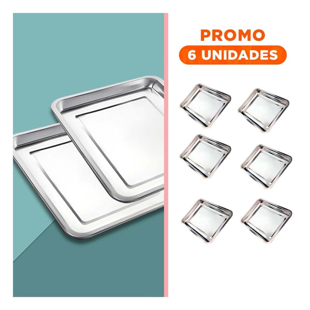 Pack6 Plato De Acero Para Hogar Cocina Y Preparacion Plateado 60x40x2cm YRegalo Sticker