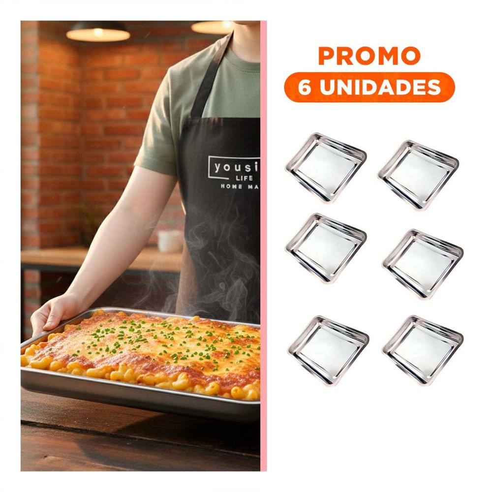 Pack6 Plato rectangular de acero plateado para servir y decorar mesa YRegalo Sticker