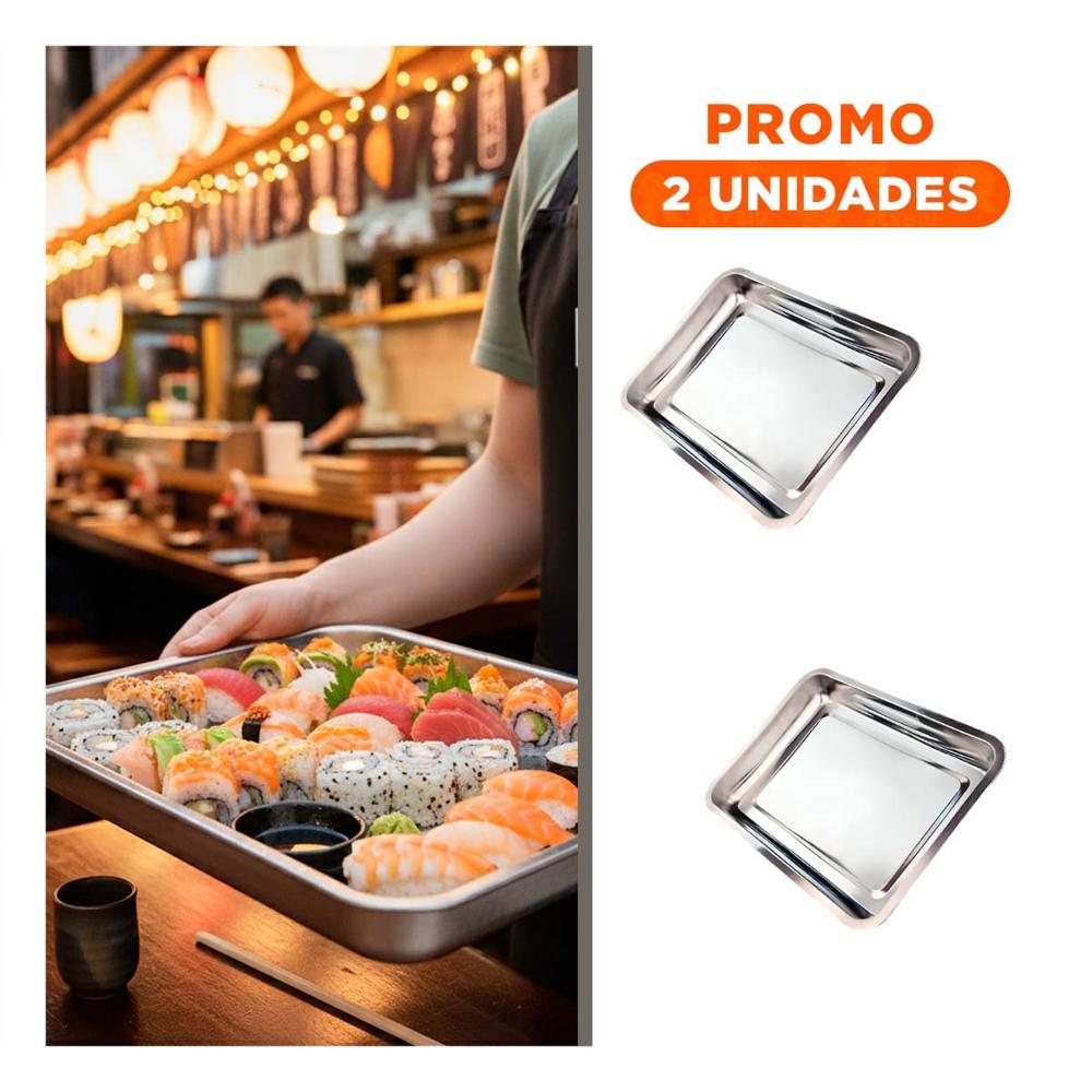 Pack2 Plato Multiuso Rectangular En Acero Para Mesa Y Hogar Plateado 50x35x2cm YRegalo Sticker