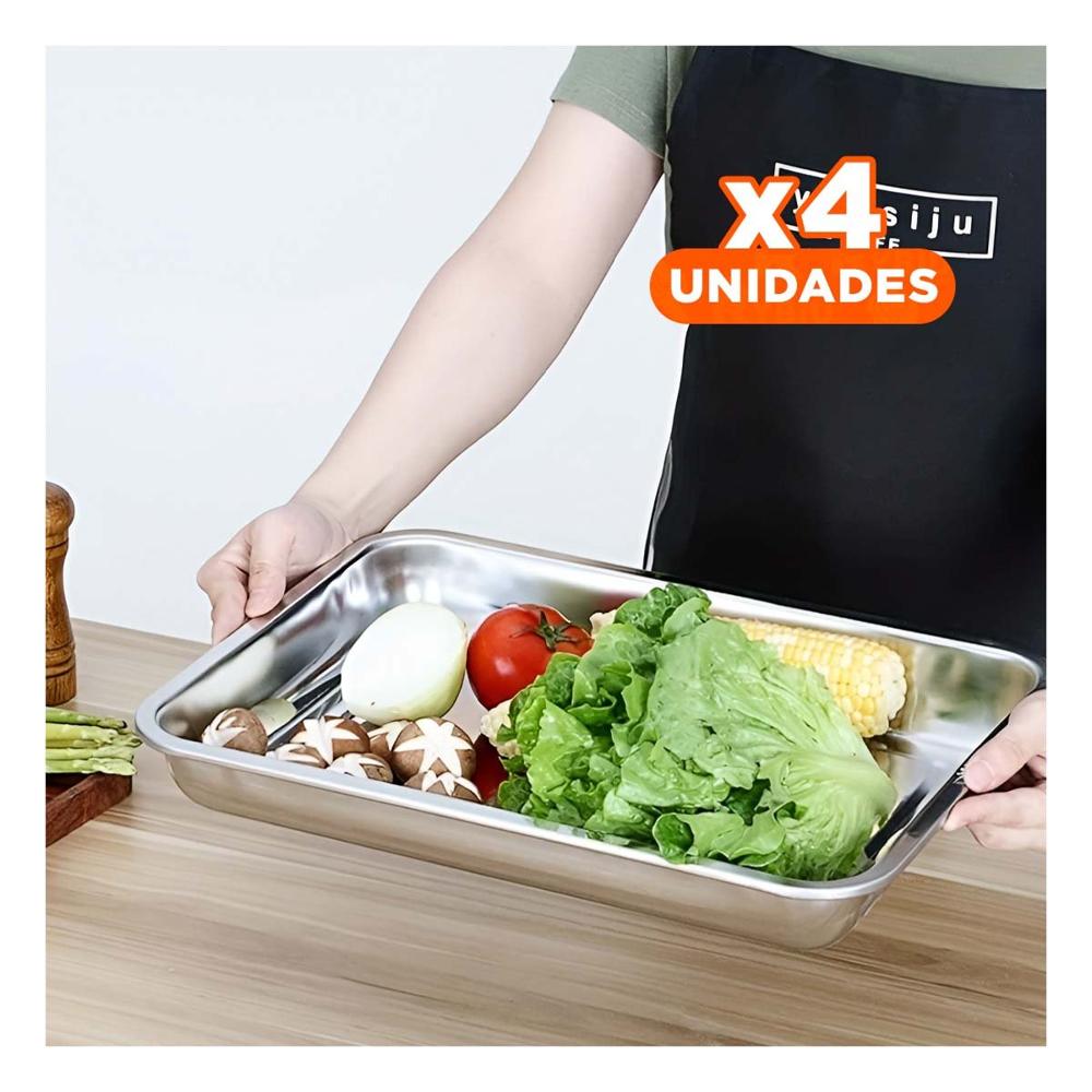 Pack4 Bandeja De Acero Para Cocina Hogar Y Reposteria Plateado 60x40x2cm YPapel Regalo