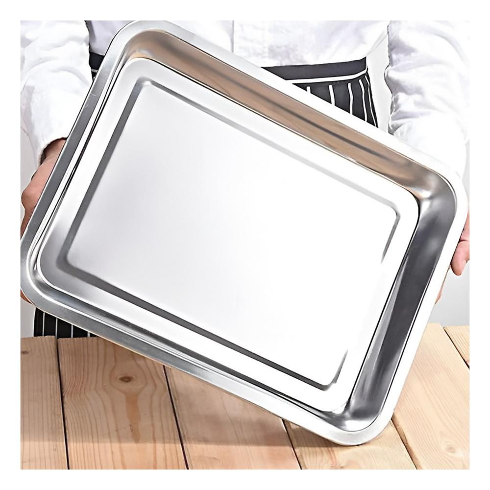 Charola Rectangular de Acero Para Cocina Hogar y Uso Diario Plateada YPapel Regalo