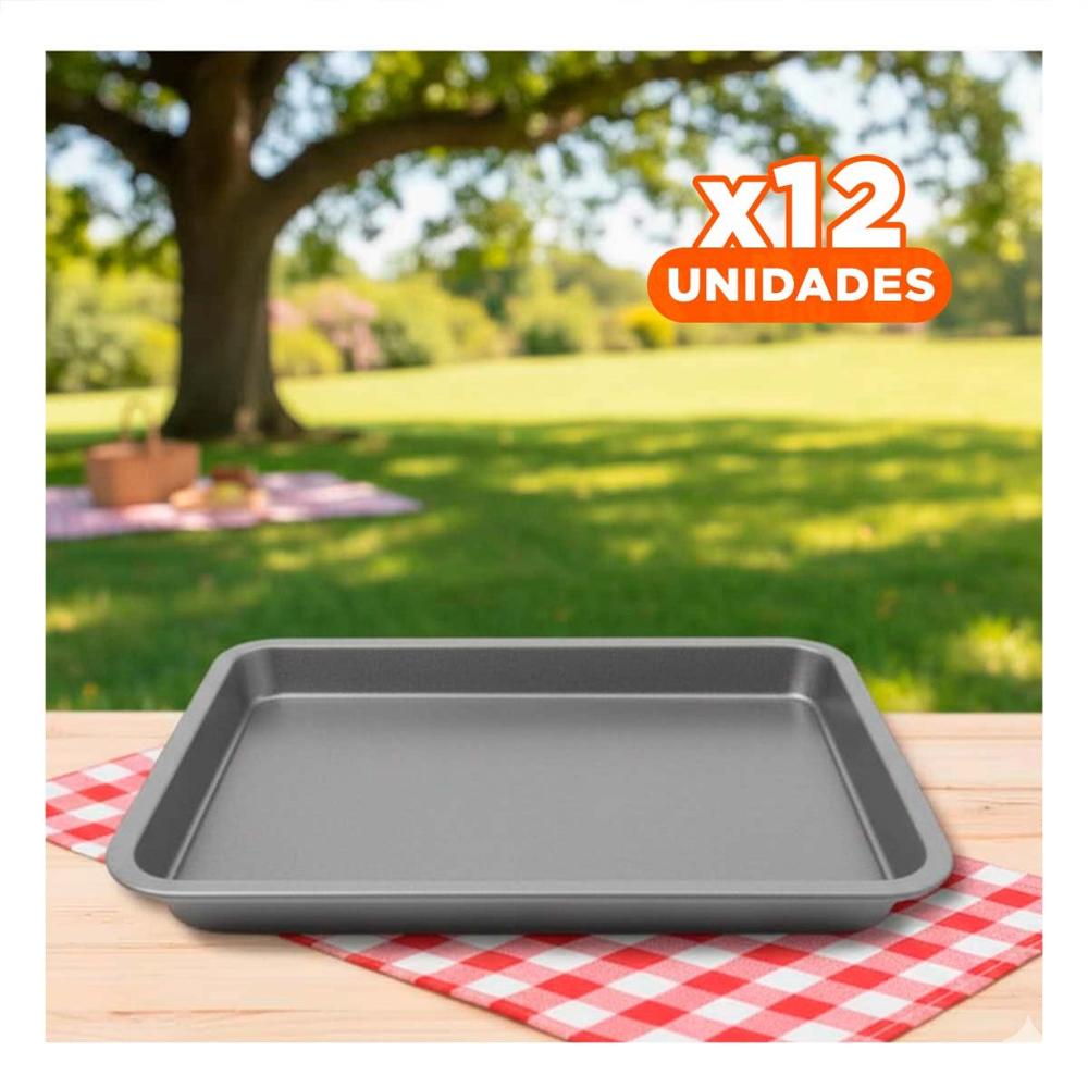 Pack12 Fuente De Acero Rectangular Plateada Para Presentar Platos En Hogar YPapel Regalo