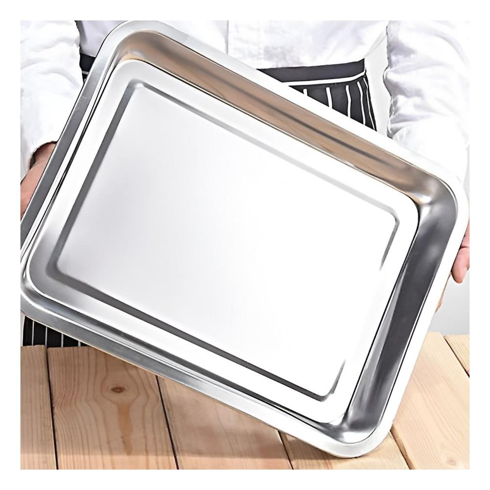 Bandeja De Servicio Rectangular En Acero Para Mesa Y Hogar Plateado 50x35x2cm YPapel Regalo