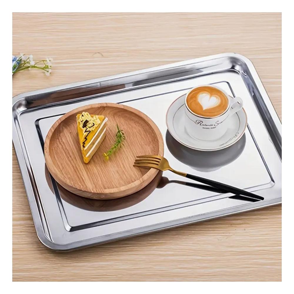Charola rectangular de acero plateada para uso en cocina y casa moderna YPapel Regalo