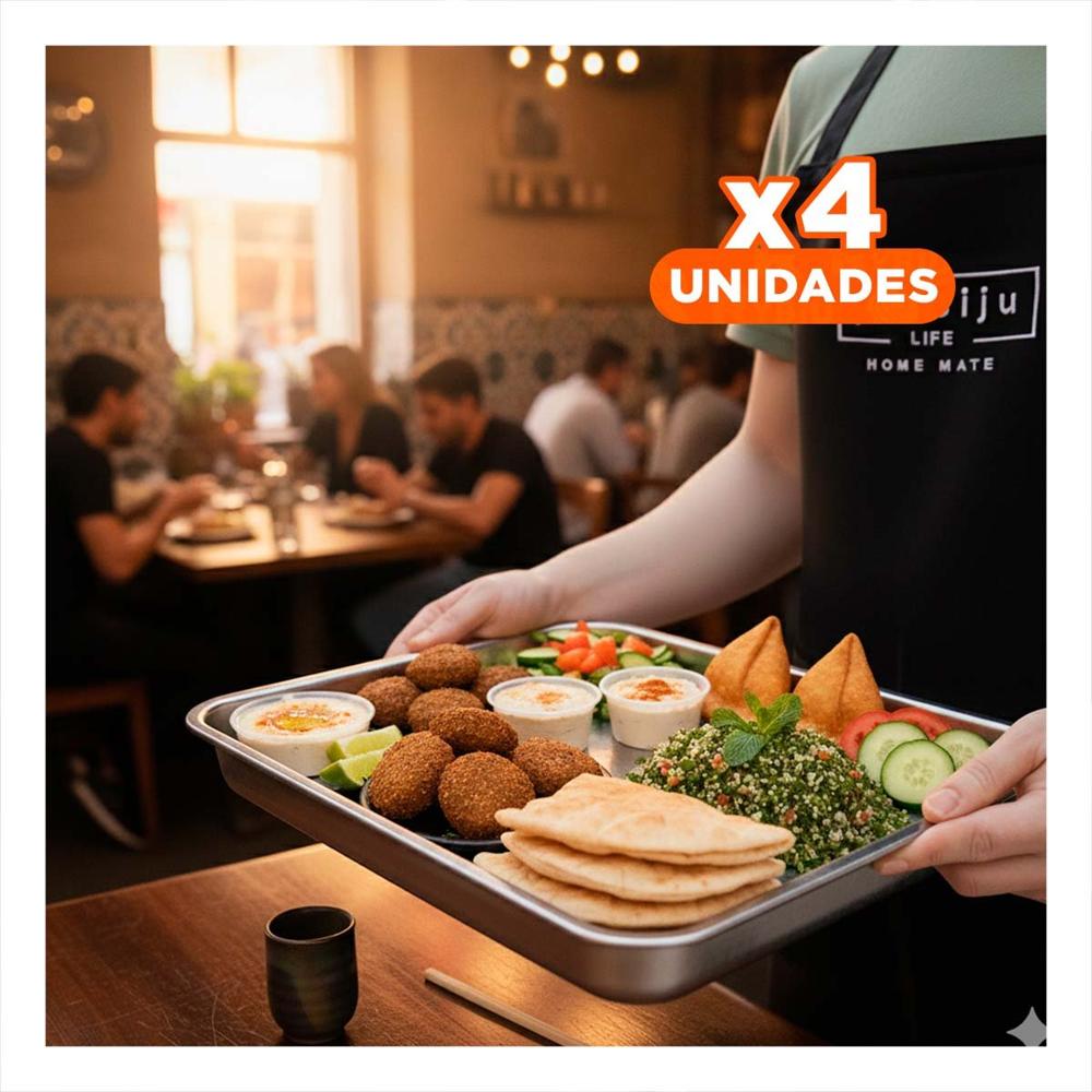 Pack4 Plato Funcional Rectangular En Acero Para Cocina Y Mesa Plateado 50x35x2cm YPapel Regalo