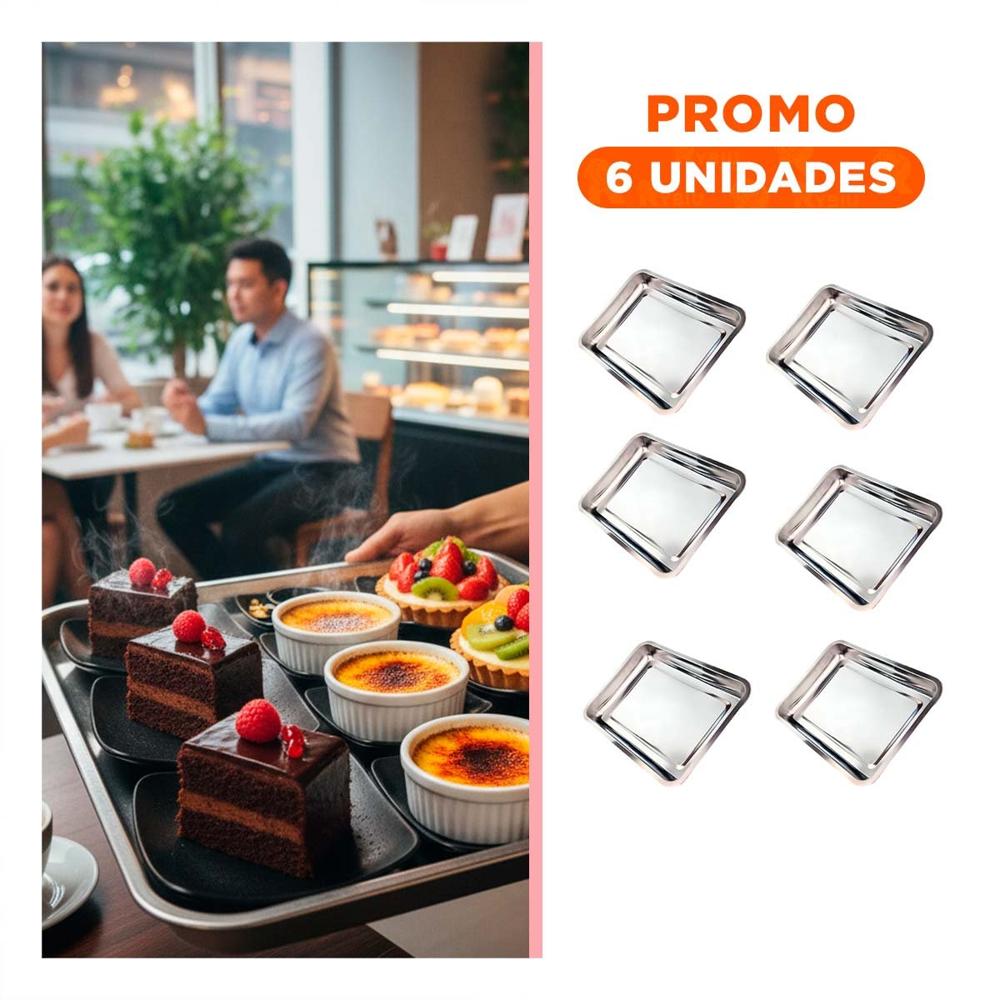 Pack6 Charola Grande Rectangular En Acero Para Alimentos Plateado 50x35x2cm YRegalo Sticker