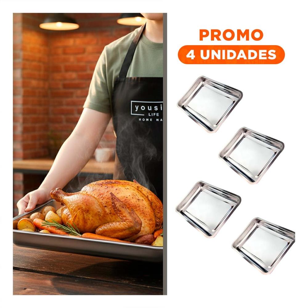 Pack4 Soporte rectangular de acero plateado para organizar y servir alimentos