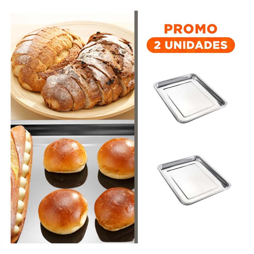 Pack2 Fuente Premium Rectangular de Acero Para Hogar Cocina Plateada YRegalo Sticker