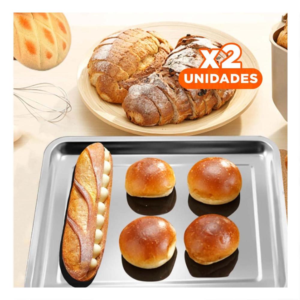 Pack2 Plato Metalico Rectangular Para Cocina Hogar y Uso Diario Plateada