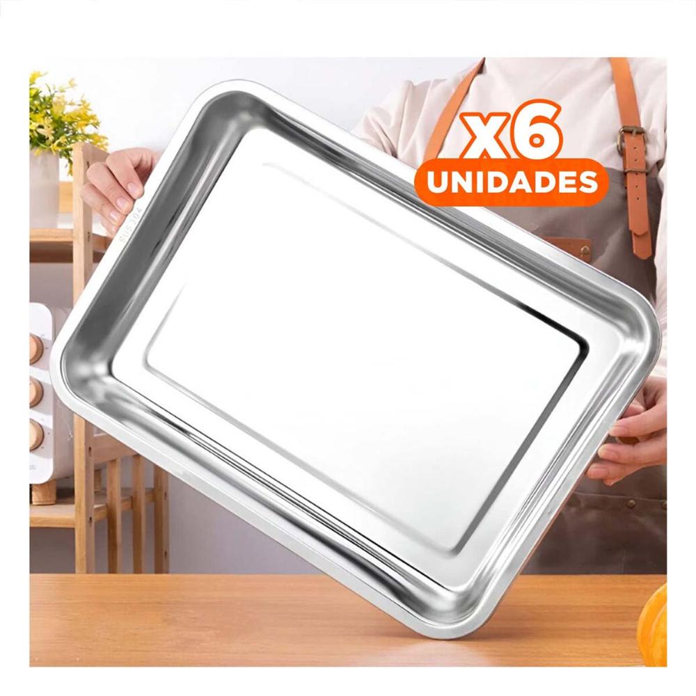 Pack6 Charola de acero brillante rectangular para servir aperitivos en hogar YPapel Regalo