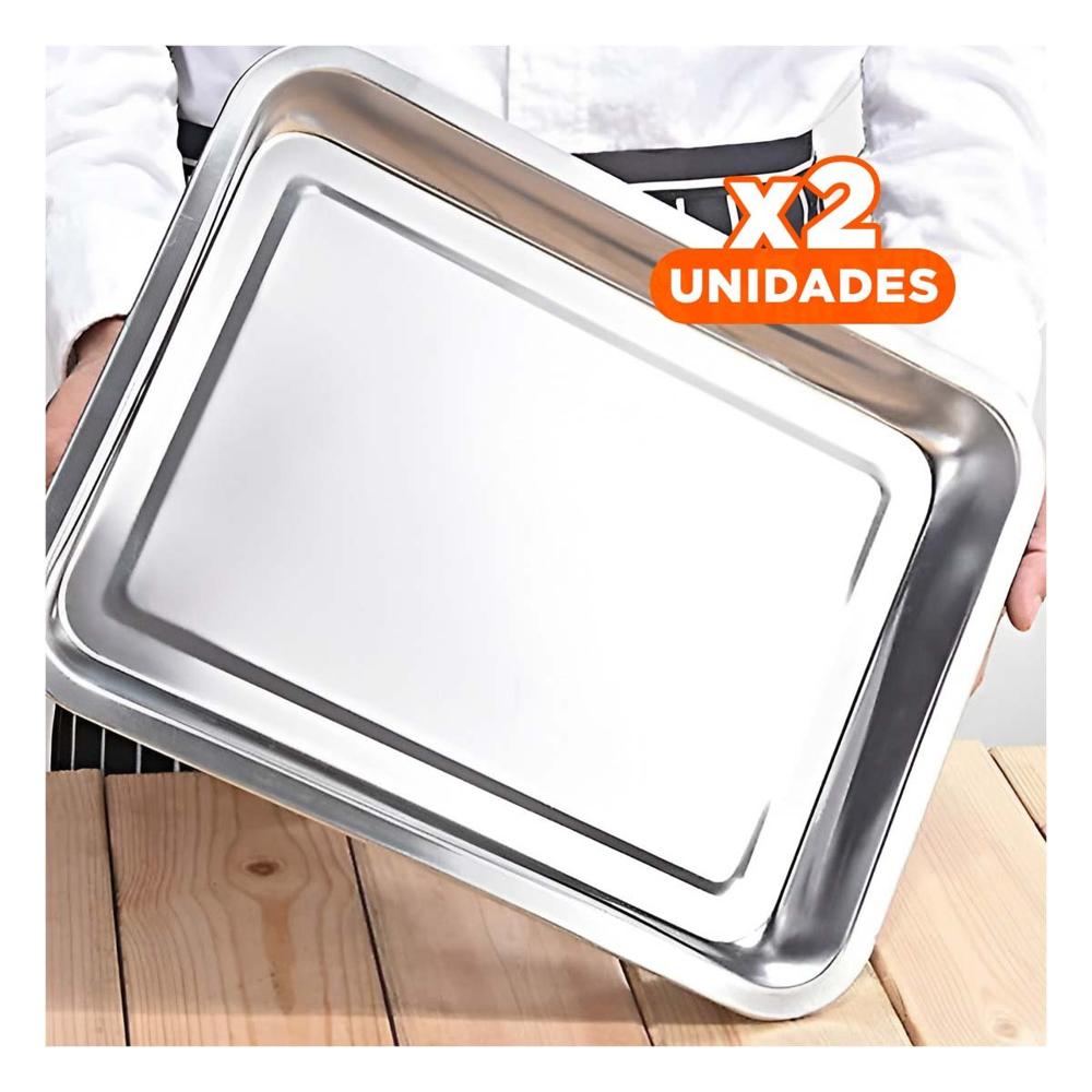 Pack2 Bandeja De Acero Para Hogar Cocina Y Servicio Plateado 60x40x2cm YPapel Regalo