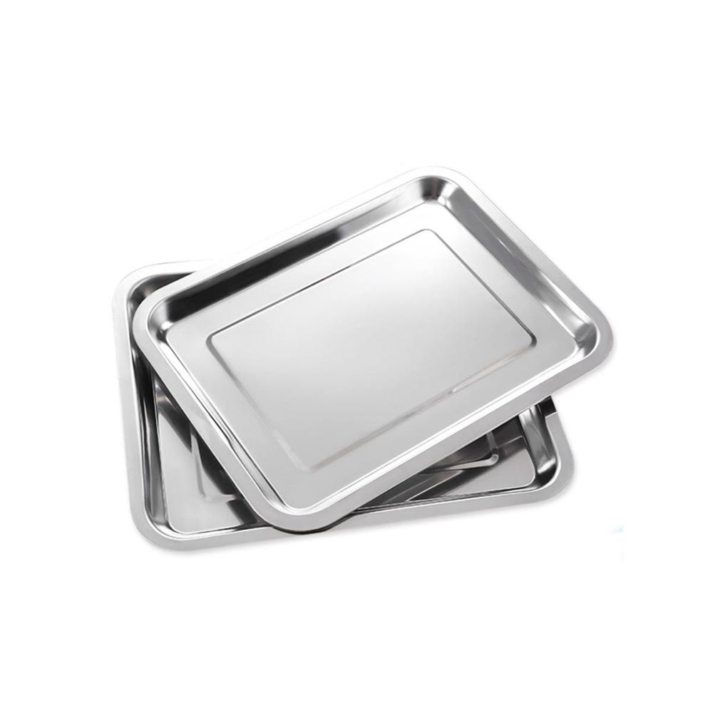 Plato rectangular de acero plateado para servir alimentos en hogar y cocina YRegalo Sticker