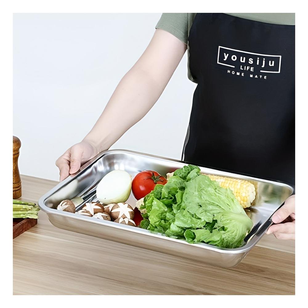 Bandeja Metalica Rectangular De Acero Para Cocina Y Hogar Plateado 50x35x2cm