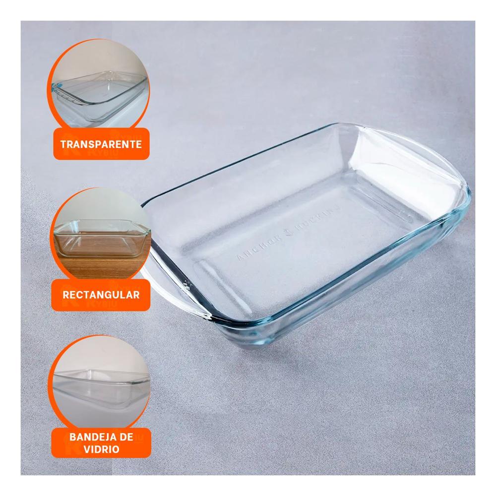 Bandeja rectangular de vidrio 40x24x72 cm transparente para cocina hogar