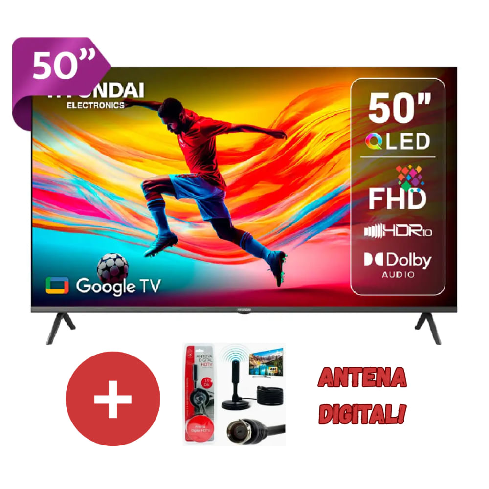 TELEVISOR SMART TV HYUNDAI QLED 50 PULGADAS HYLED5027QFG MAS Antena Digital