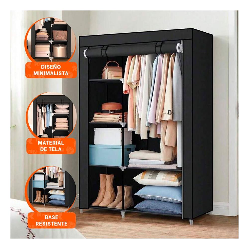 Closet de Tela con Estructura de Metal 105x45x168cm Negro Dormitorio Plus Y notas