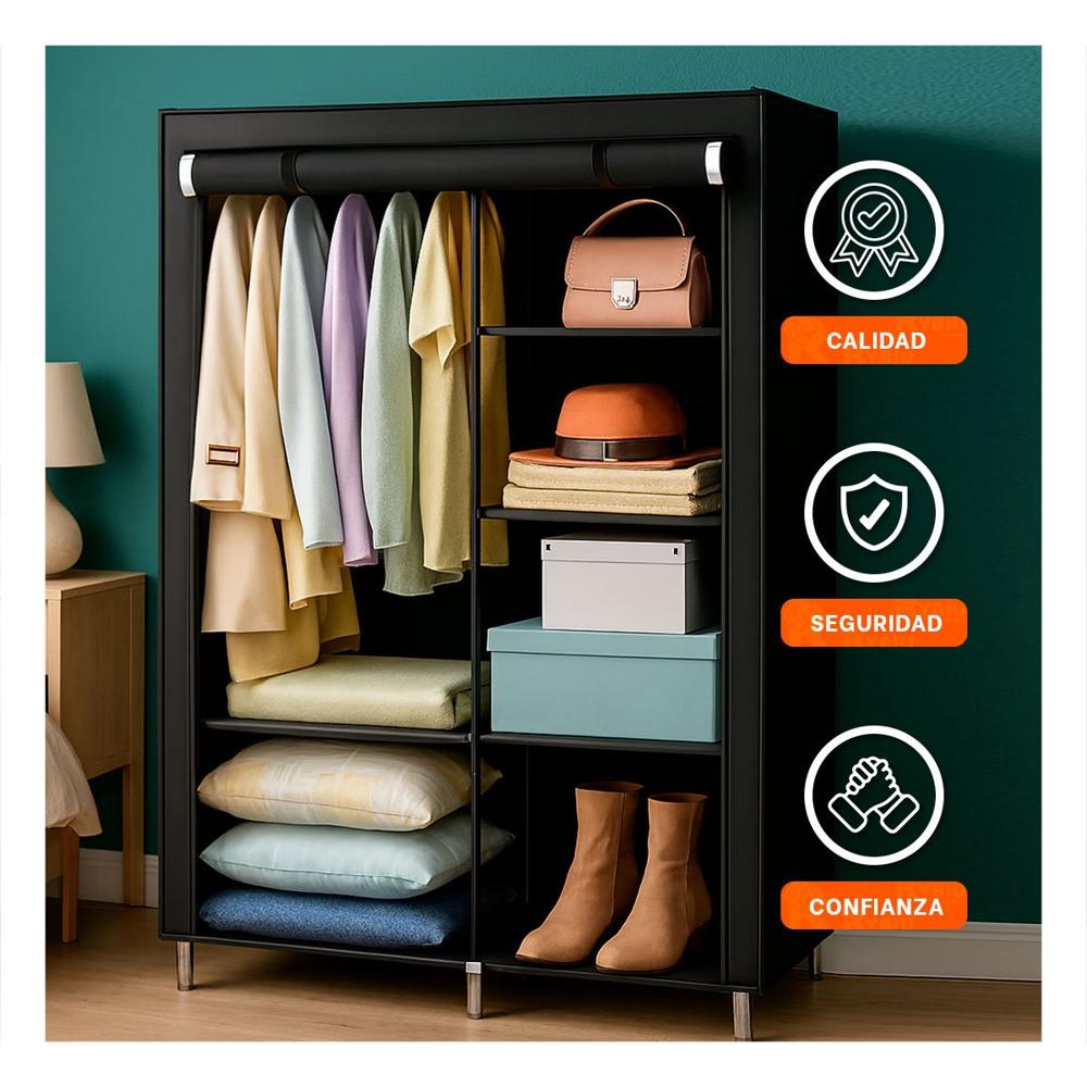 Closet de Tela con Estructura de Metal 105x45x168cm Negro Hogar Pro Y Papel Regalo