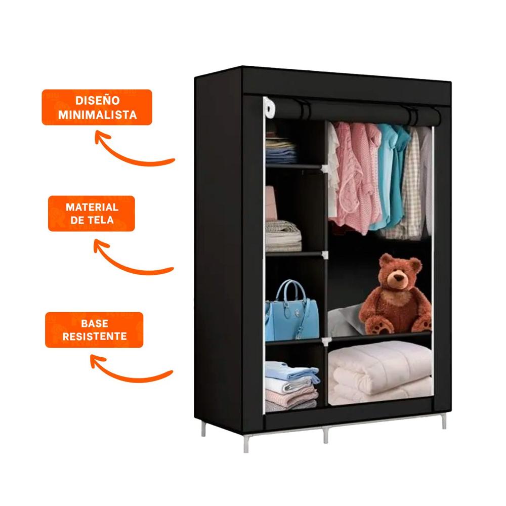 Closet de Tela con Estructura de Metal 105x45x168cm Negro Organizador Pro Y Ligas Regalo