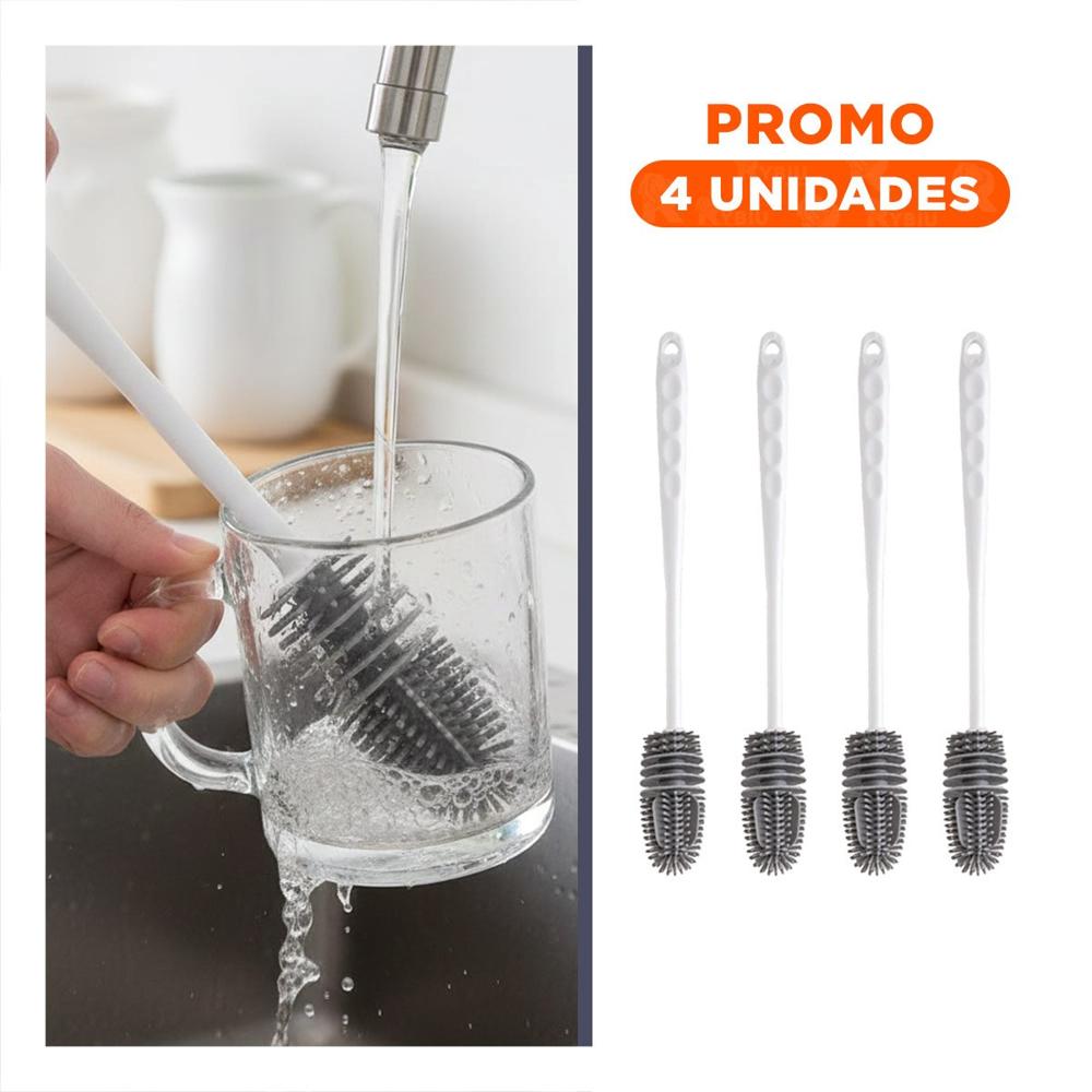 Pack4 Cepillo Largo de Silicona Blanco para Botellas en Cocina Hogar