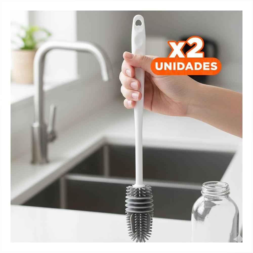 Pack2 Cepillo Flexible de Silicona Blanco para Botellas en Cocina Hogar Y Papel Regalo