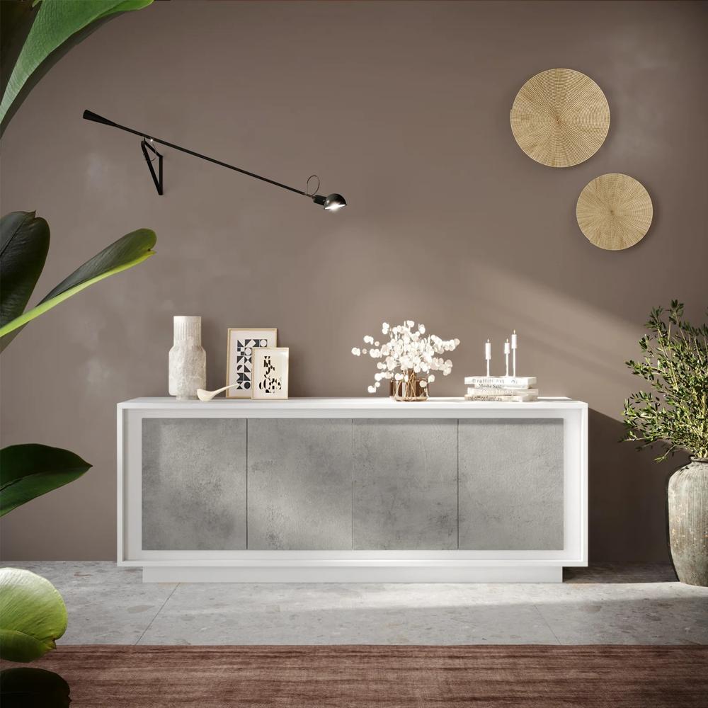 APARADOR MILORD 4 PUERTAS ESTANTES BLANCO CEMENTO 205CM