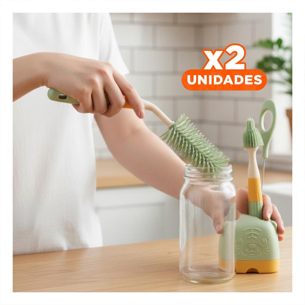 Pack2 Set Limpiabiberon 4 Pzs Verde Base Osito para Uso Diario de Biberones en Casa