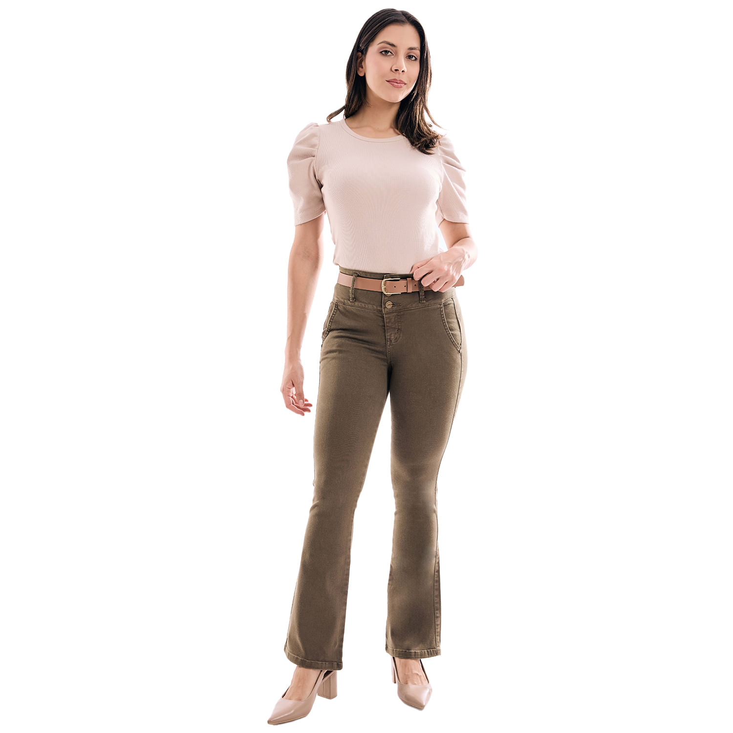 Pantalón Mujer Sheyla Metal Flare Verde Oliva 34