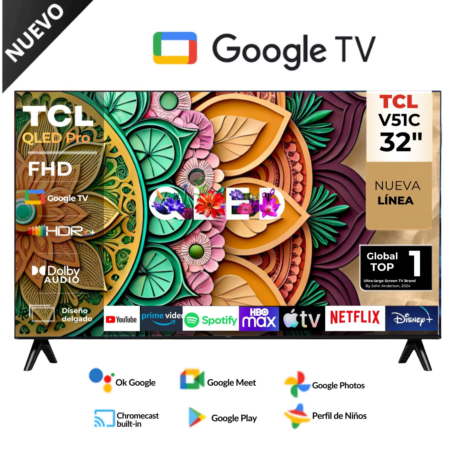 Televisor TCL QLED 32 FHD  Google Tv 32V51C