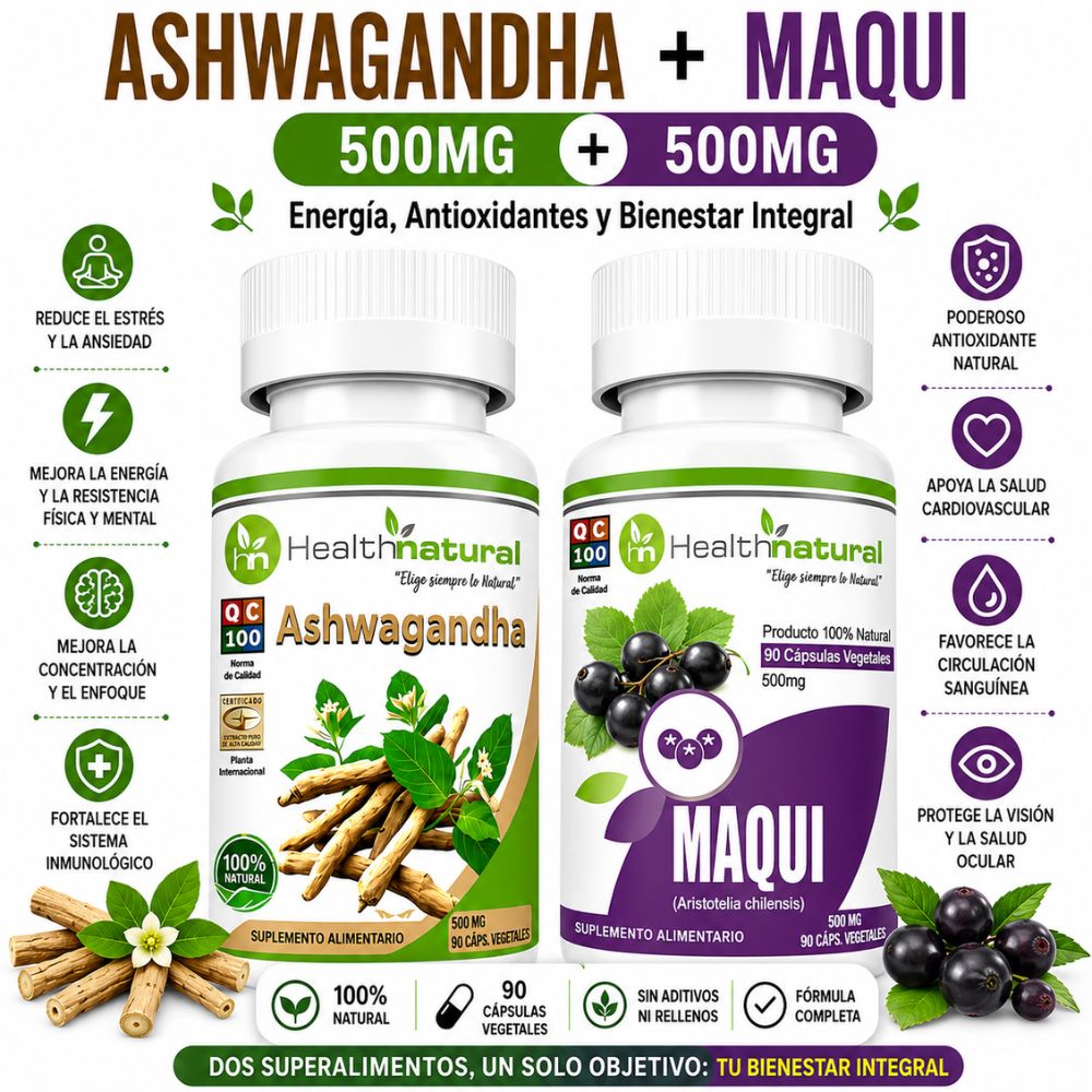 ASHWAGANDHA HEALTHNATURAL 500MG Y MAQUI HEALTHNATURAL 500MG
