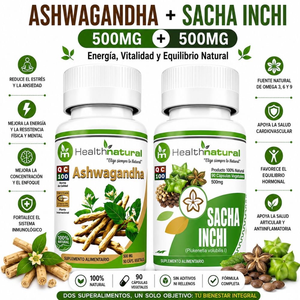 ASHWAGANDHA HEALTHNATURAL 500MG Y SACHA INCHI HEALTHNATURAL 500MG