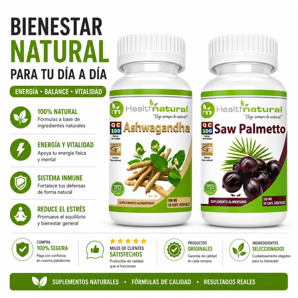 ASHWAGANDHA HEALTHNATURAL 500MG Y SAW PALMETTO HEALTHNATURAL 500MG