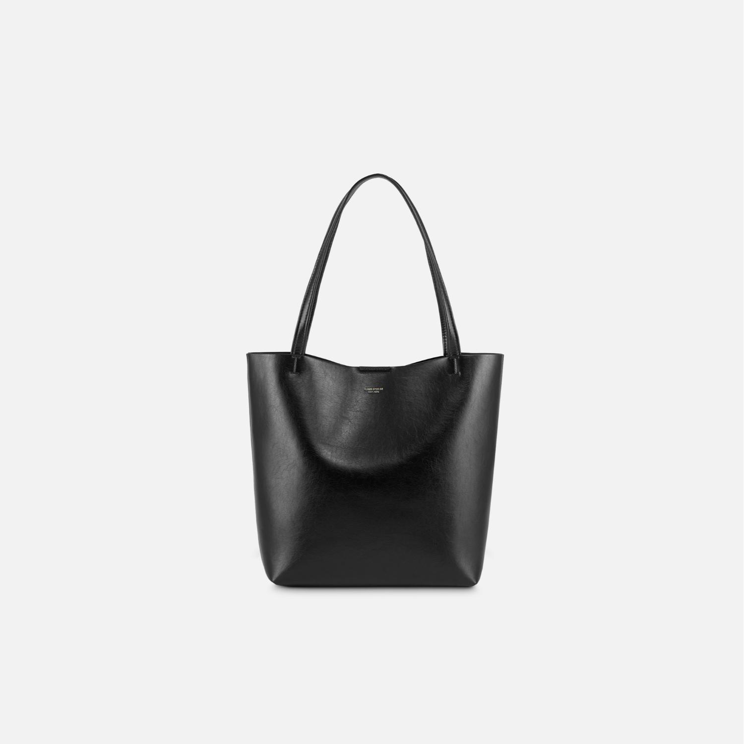 Bolso Tote Crepier Vertical Katya Mediano Negro