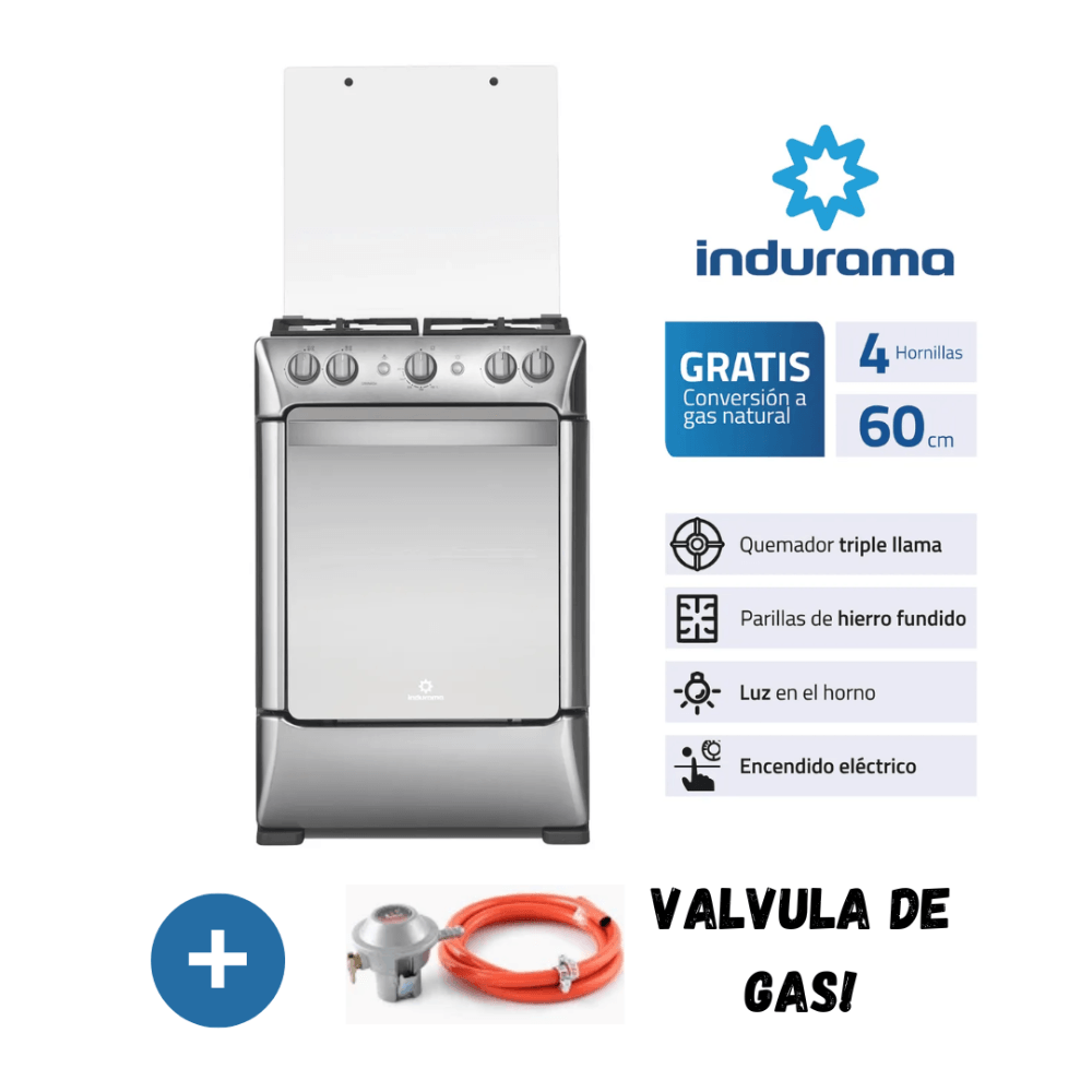 Cocina Indurama a Gas 4 Hornillas Granada Zafiro Croma MAS Valvula De Gas