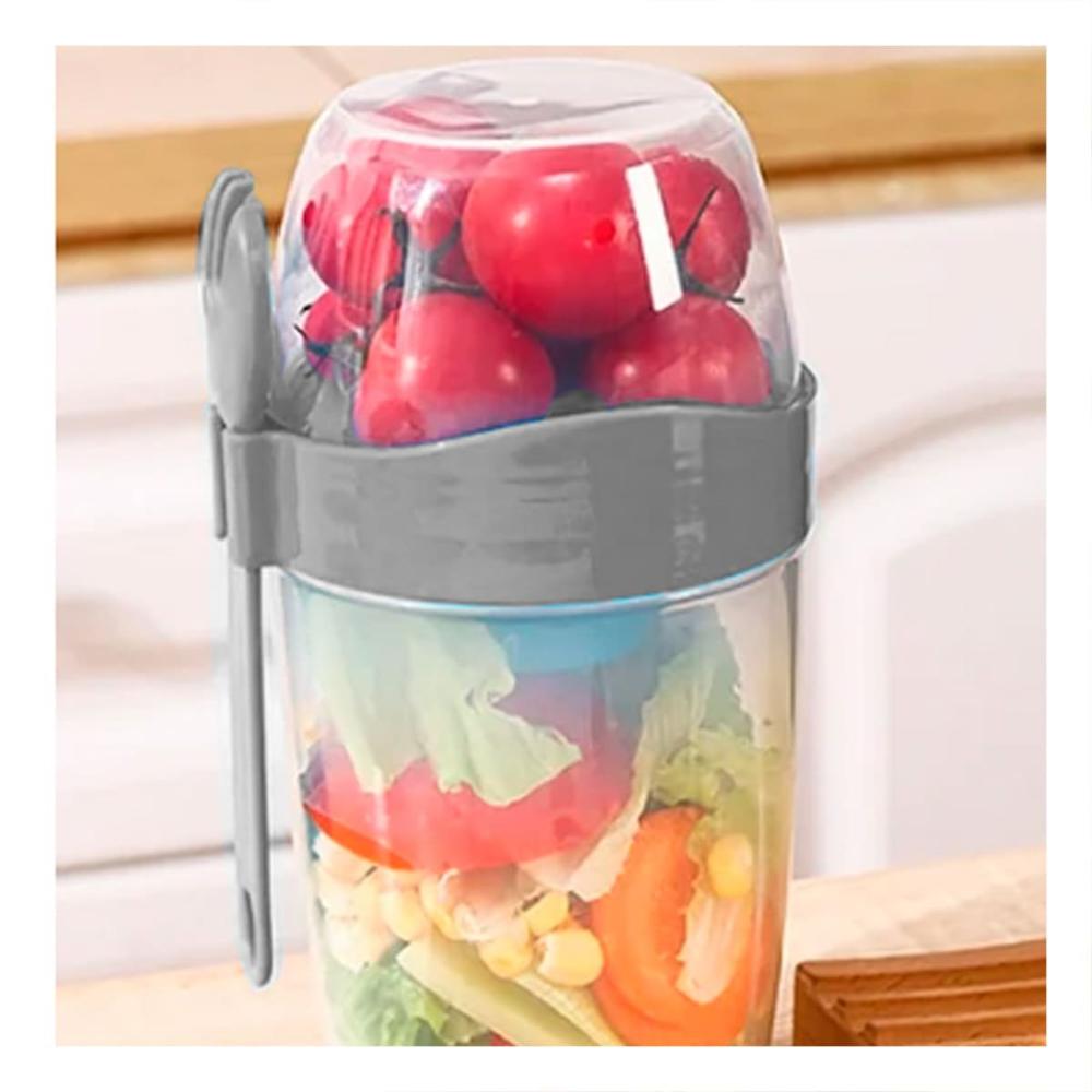 Vaso Porta Yogur 2 en 1 Plomo con Cuchara Ideal para Oficina o Colegio Y notas