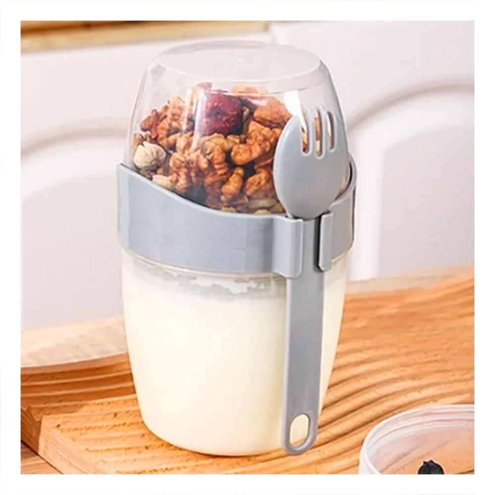 Recipiente Yogurero 2 en 1 Plomo con Cuchara Portatil para Desayuno YPapel Regalo