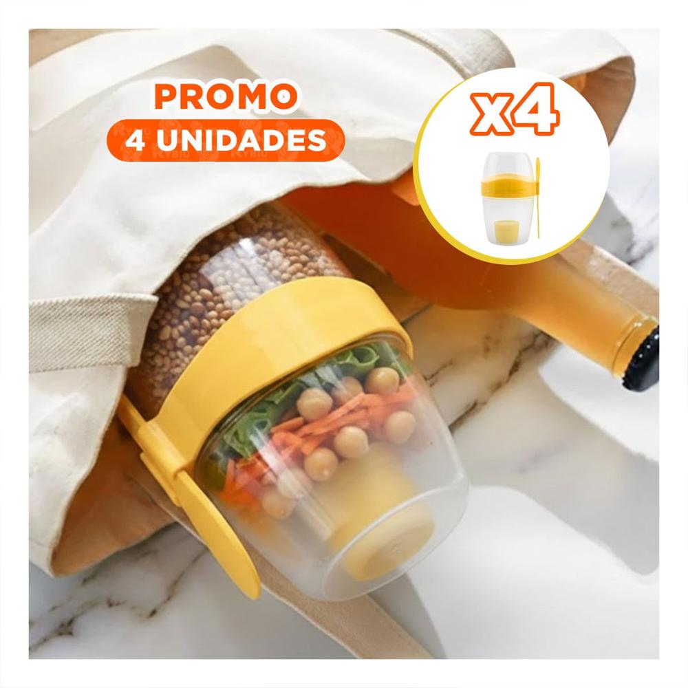 Pack4 Vaso Yogur Amarillo 2 en 1 con Cubierto Ideal para Uso Diario YPapel Regalo